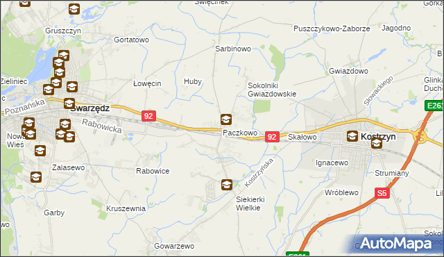 mapa Paczkowo gmina Swarzędz, Paczkowo gmina Swarzędz na mapie Targeo