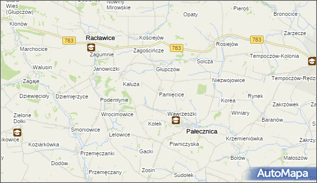 mapa Pamięcice, Pamięcice na mapie Targeo