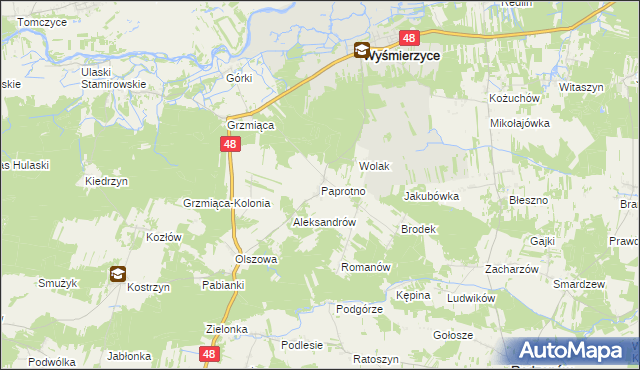 mapa Paprotno gmina Wyśmierzyce, Paprotno gmina Wyśmierzyce na mapie Targeo