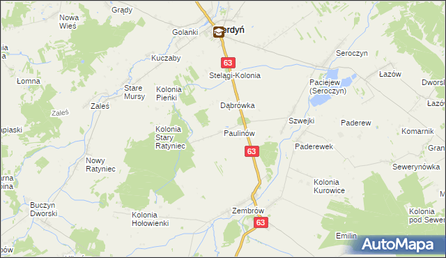 mapa Paulinów gmina Sterdyń, Paulinów gmina Sterdyń na mapie Targeo