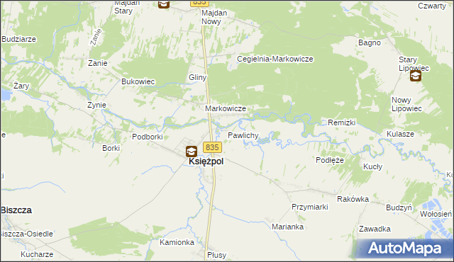 mapa Pawlichy, Pawlichy na mapie Targeo