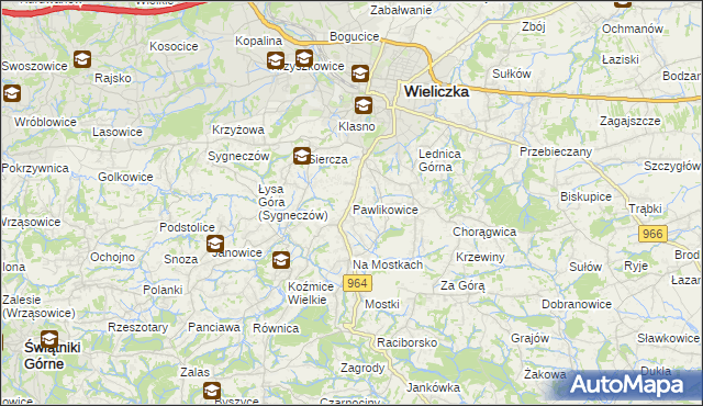 mapa Pawlikowice gmina Wieliczka, Pawlikowice gmina Wieliczka na mapie Targeo