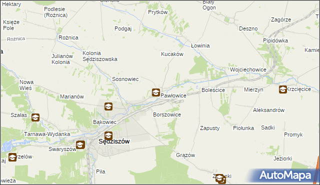 mapa Pawłowice gmina Sędziszów, Pawłowice gmina Sędziszów na mapie Targeo