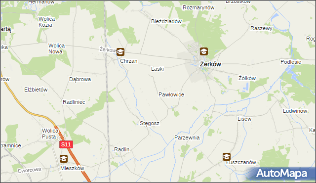 mapa Pawłowice gmina Żerków, Pawłowice gmina Żerków na mapie Targeo