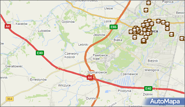 mapa Pawłowice Małe gmina Krotoszyce, Pawłowice Małe gmina Krotoszyce na mapie Targeo