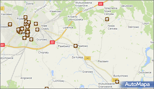 mapa Pawłowo gmina Chojnice, Pawłowo gmina Chojnice na mapie Targeo