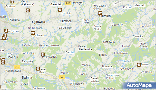 mapa Pewel Ślemieńska, Pewel Ślemieńska na mapie Targeo