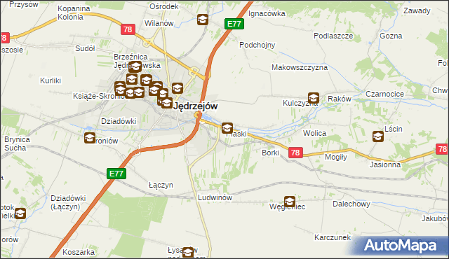 mapa Piaski gmina Jędrzejów, Piaski gmina Jędrzejów na mapie Targeo