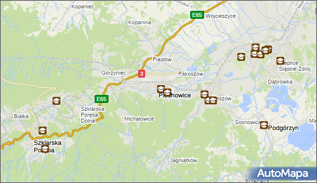 mapa Piechowice powiat jeleniogórski, Piechowice powiat jeleniogórski na mapie Targeo