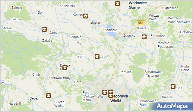 mapa Pień gmina Radomyśl Wielki, Pień gmina Radomyśl Wielki na mapie Targeo