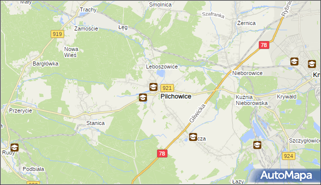 mapa Pilchowice powiat gliwicki, Pilchowice powiat gliwicki na mapie Targeo