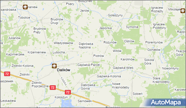 mapa Piotrów gmina Dalików, Piotrów gmina Dalików na mapie Targeo