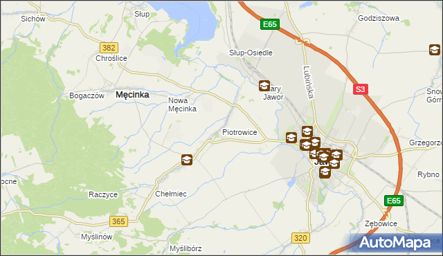 mapa Piotrowice gmina Męcinka, Piotrowice gmina Męcinka na mapie Targeo