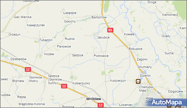 mapa Piotrowice gmina Warta, Piotrowice gmina Warta na mapie Targeo