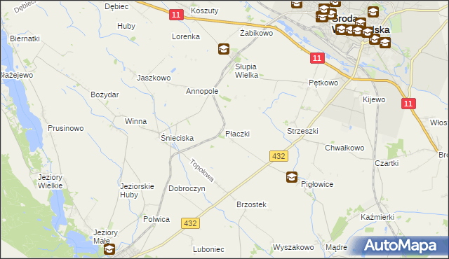 mapa Płaczki gmina Zaniemyśl, Płaczki gmina Zaniemyśl na mapie Targeo