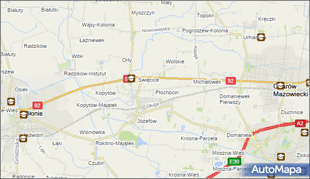 mapa Płochocin gmina Ożarów Mazowiecki, Płochocin gmina Ożarów Mazowiecki na mapie Targeo