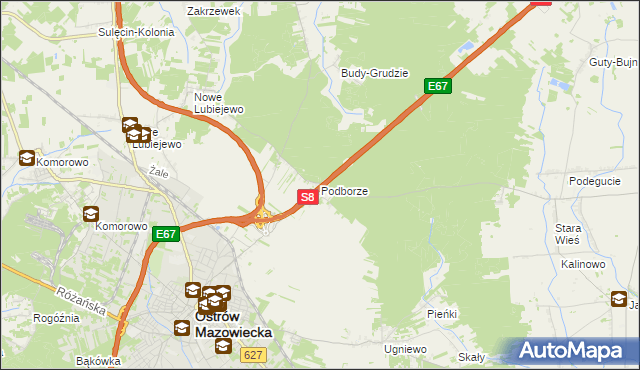 mapa Podborze gmina Ostrów Mazowiecka, Podborze gmina Ostrów Mazowiecka na mapie Targeo