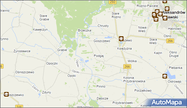 mapa Podgaj gmina Aleksandrów Kujawski, Podgaj gmina Aleksandrów Kujawski na mapie Targeo