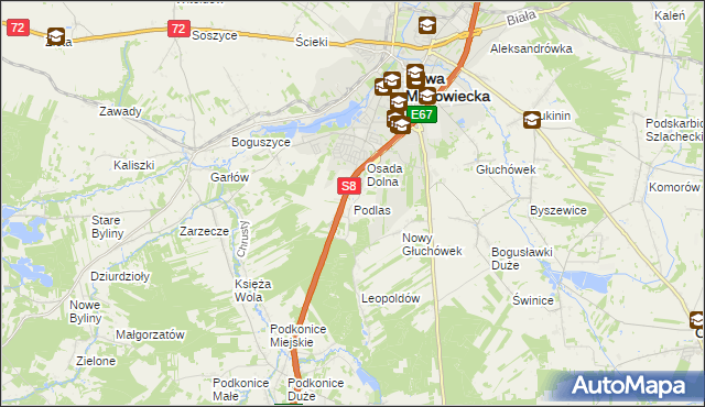 mapa Podlas gmina Rawa Mazowiecka, Podlas gmina Rawa Mazowiecka na mapie Targeo