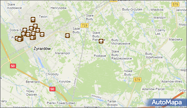 mapa Podlasie gmina Radziejowice, Podlasie gmina Radziejowice na mapie Targeo