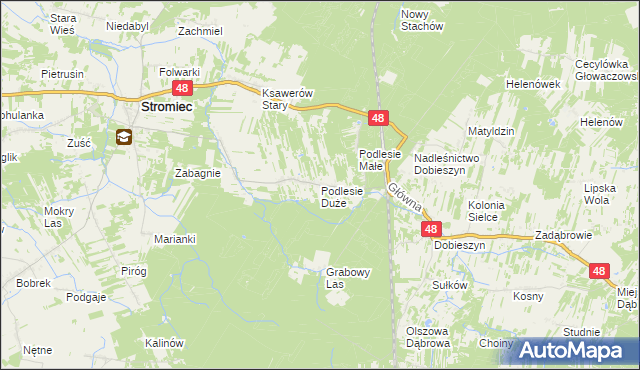mapa Podlesie Duże gmina Stromiec, Podlesie Duże gmina Stromiec na mapie Targeo
