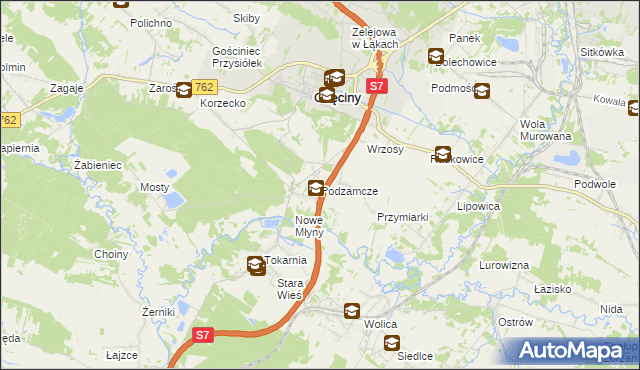 mapa Podzamcze gmina Chęciny, Podzamcze gmina Chęciny na mapie Targeo