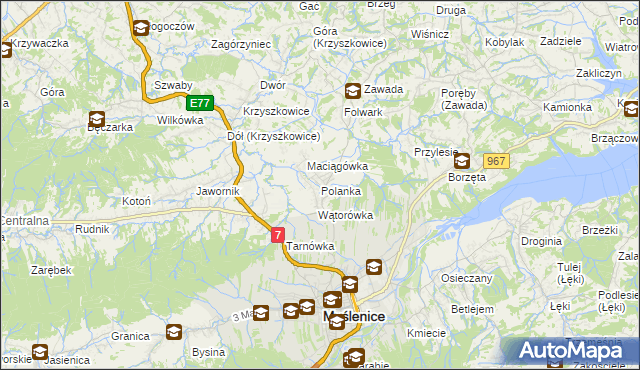 mapa Polanka gmina Myślenice, Polanka gmina Myślenice na mapie Targeo