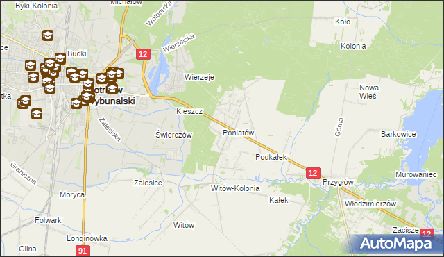 mapa Poniatów gmina Sulejów, Poniatów gmina Sulejów na mapie Targeo