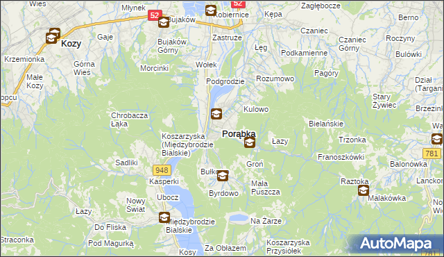 mapa Porąbka powiat bielski, Porąbka powiat bielski na mapie Targeo