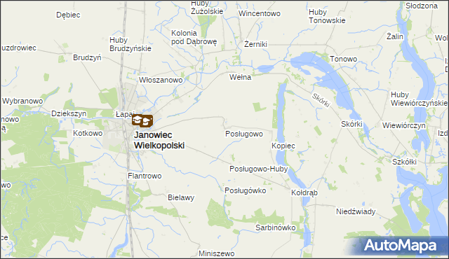 mapa Posługowo, Posługowo na mapie Targeo