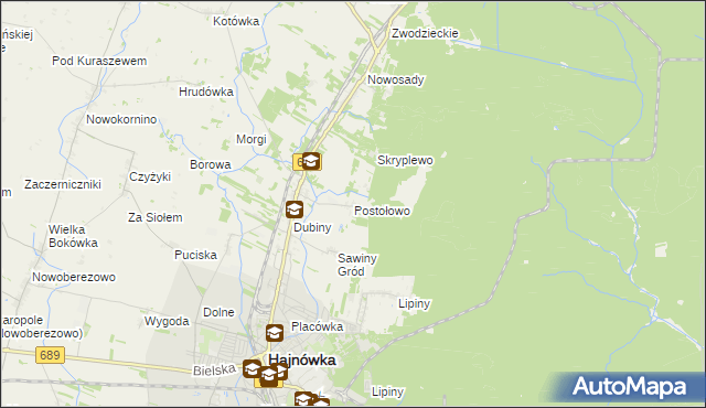mapa Postołowo gmina Hajnówka, Postołowo gmina Hajnówka na mapie Targeo