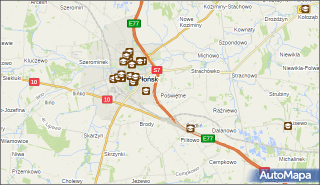 mapa Poświętne gmina Płońsk, Poświętne gmina Płońsk na mapie Targeo