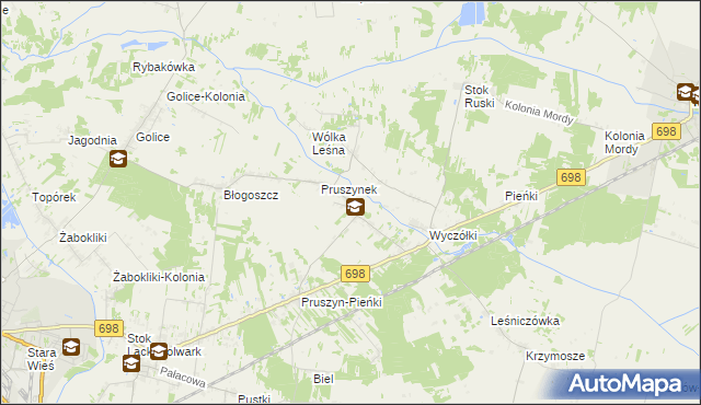 mapa Pruszyn gmina Siedlce, Pruszyn gmina Siedlce na mapie Targeo