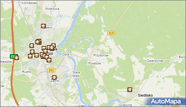 mapa Przyborów gmina Nowa Sól, Przyborów gmina Nowa Sól na mapie Targeo