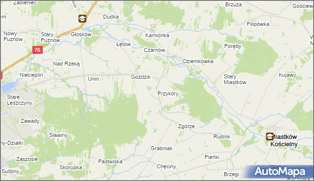 mapa Przykory gmina Miastków Kościelny, Przykory gmina Miastków Kościelny na mapie Targeo