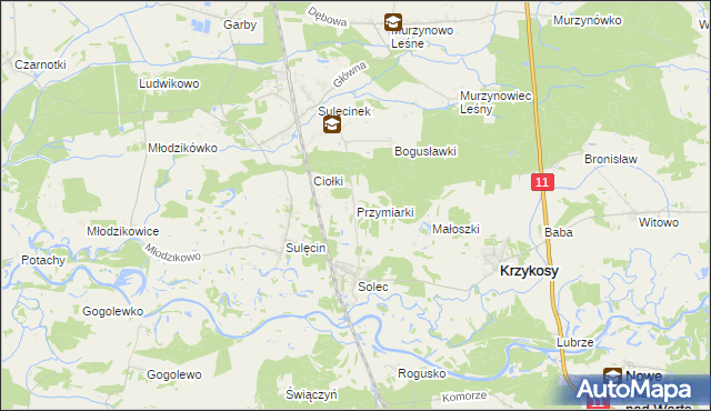 mapa Przymiarki gmina Krzykosy, Przymiarki gmina Krzykosy na mapie Targeo