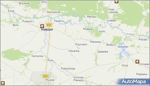 mapa Przymiarki gmina Księżpol, Przymiarki gmina Księżpol na mapie Targeo