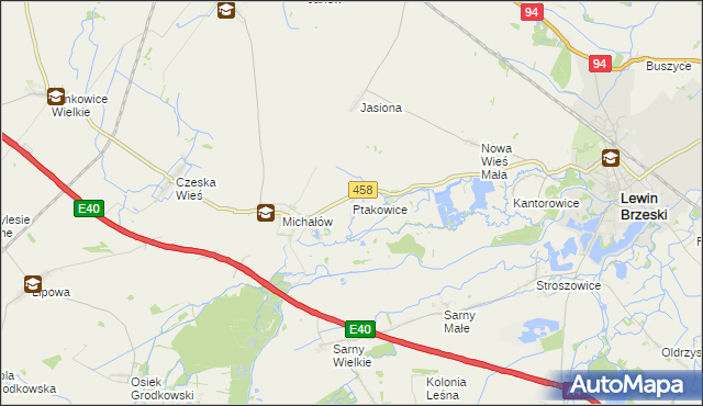 mapa Ptakowice gmina Lewin Brzeski, Ptakowice gmina Lewin Brzeski na mapie Targeo