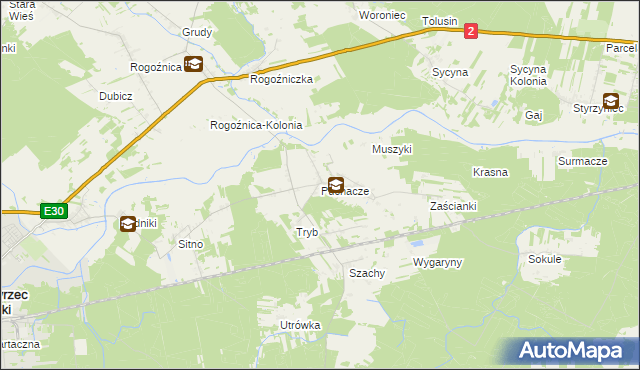 mapa Puchacze gmina Międzyrzec Podlaski, Puchacze gmina Międzyrzec Podlaski na mapie Targeo