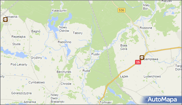 mapa Pustki gmina Nowe Miasto Lubawskie, Pustki gmina Nowe Miasto Lubawskie na mapie Targeo