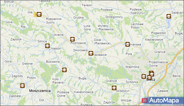 mapa Racławice gmina Biecz, Racławice gmina Biecz na mapie Targeo