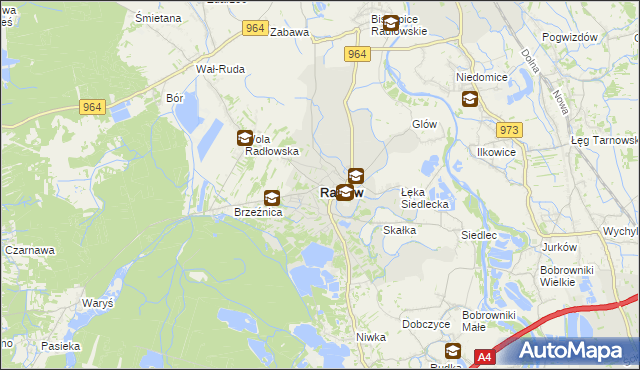 mapa Radłów powiat tarnowski, Radłów powiat tarnowski na mapie Targeo