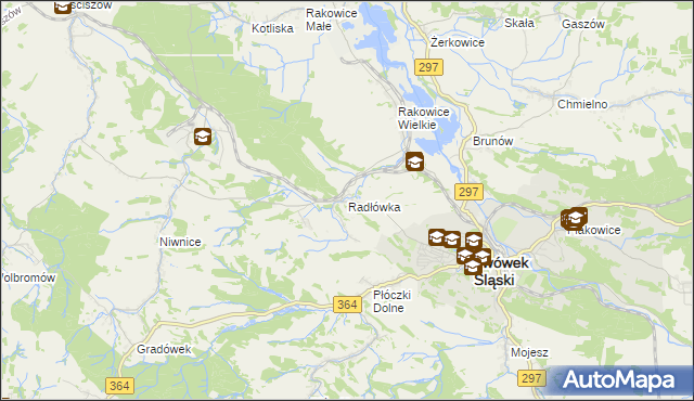 mapa Radłówka gmina Lwówek Śląski, Radłówka gmina Lwówek Śląski na mapie Targeo