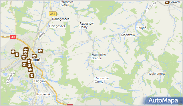 mapa Radostów Średni, Radostów Średni na mapie Targeo