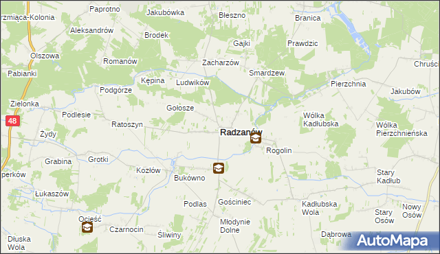 mapa Radzanów powiat białobrzeski, Radzanów powiat białobrzeski na mapie Targeo
