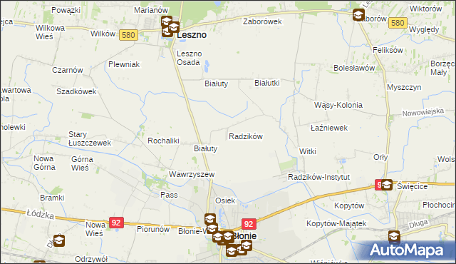 mapa Radzików gmina Błonie, Radzików gmina Błonie na mapie Targeo