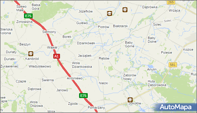 mapa Rębów gmina Gostynin, Rębów gmina Gostynin na mapie Targeo