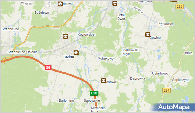 mapa Robakowo gmina Luzino, Robakowo gmina Luzino na mapie Targeo