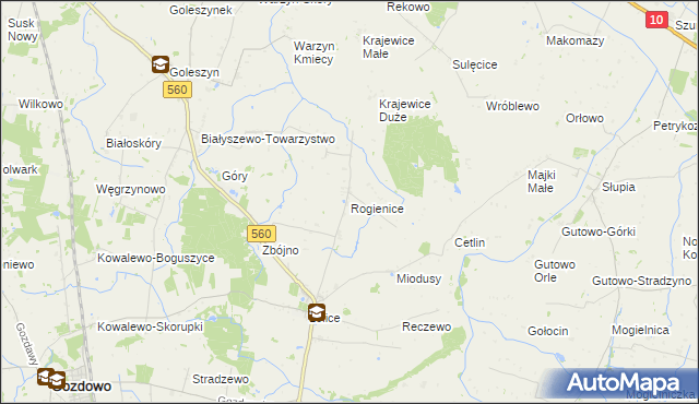 mapa Rogienice gmina Gozdowo, Rogienice gmina Gozdowo na mapie Targeo