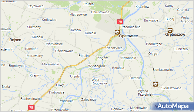 mapa Rogów gmina Opatowiec, Rogów gmina Opatowiec na mapie Targeo